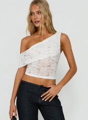 Riinah Draped Lace Off Shoulder Top White