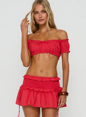 Corabel Off Shoulder Micro Crop Top Red
