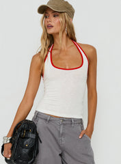 Sugar Talking Contrast Halter Top White / Red