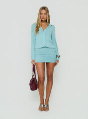 Eduarda Long Sleeve Button Down Mini Dress Blue
