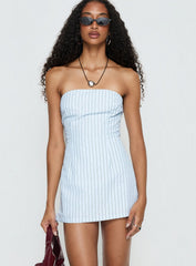 Yumiko Strapless Romper Blue Stripe
