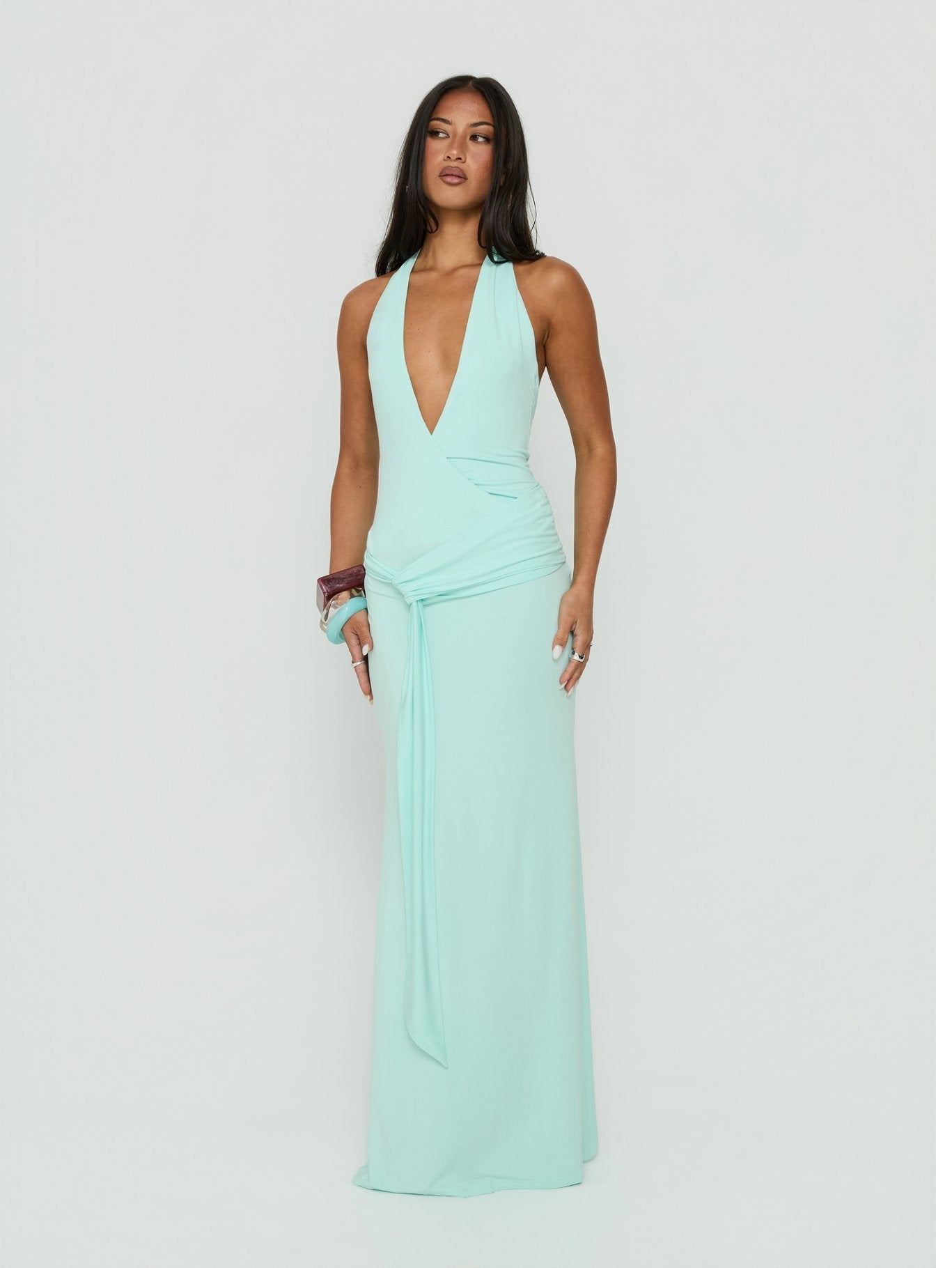 So Major Draped A-Line Maxi Dress Blue