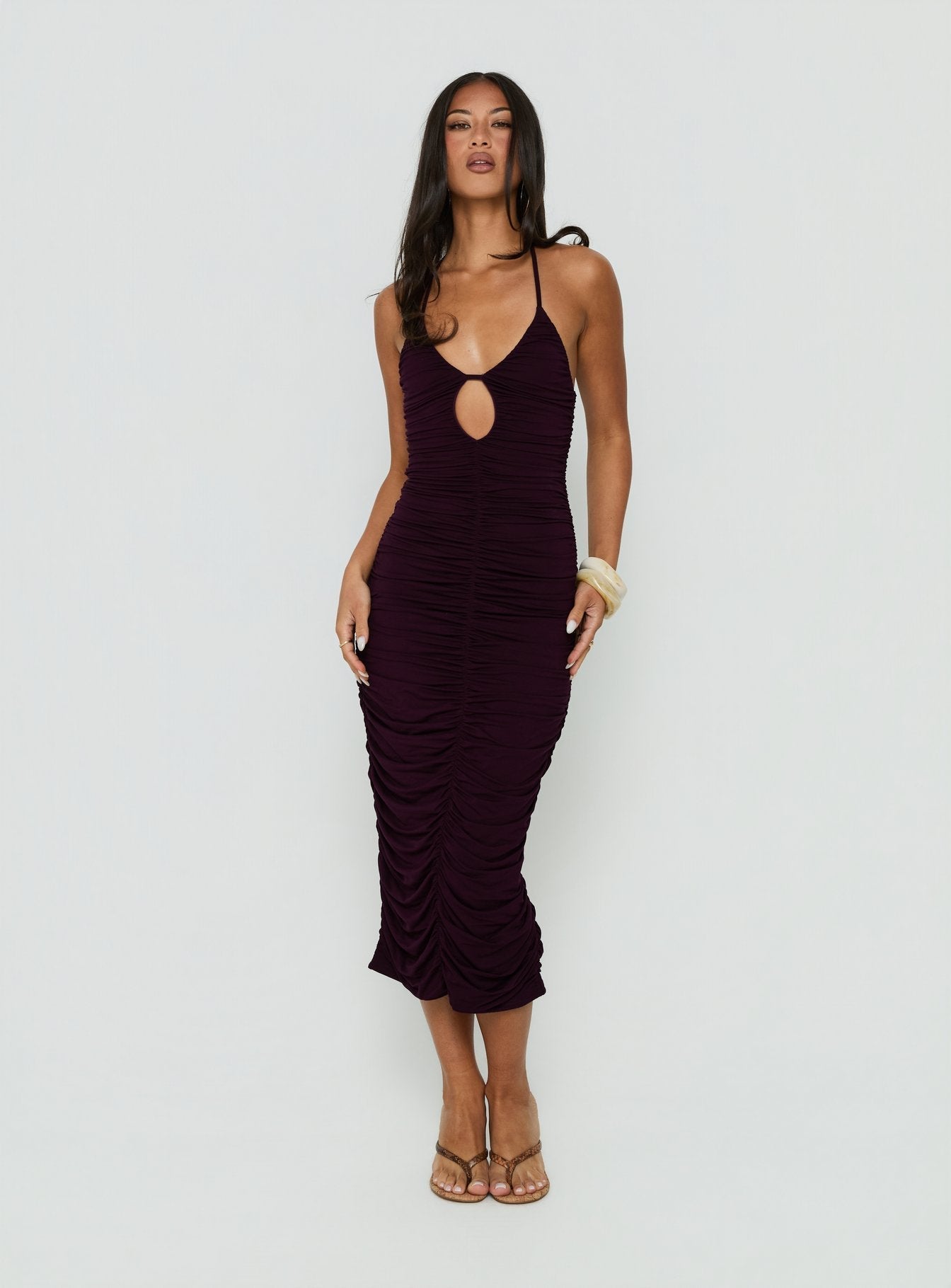 Gracie Halter Neck Midi Dress Plum