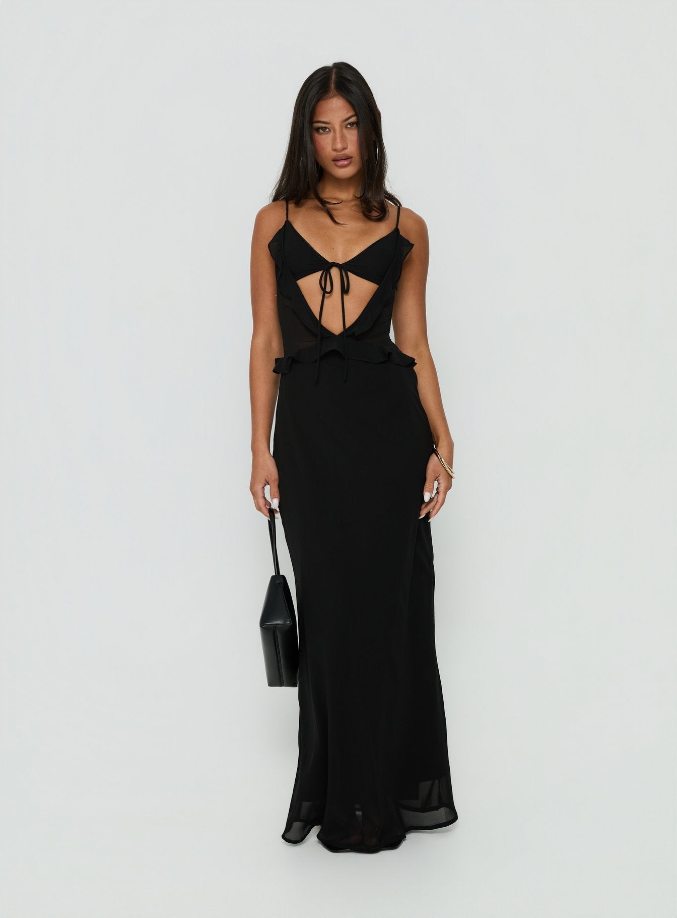 Isamia Frill Cutout Maxi Dress Black