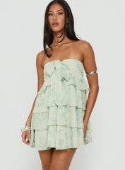 Kalari Strapless Layered Mini Dress Soft Green