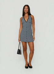 Fabrizia Halter Lace Trim Mini Dress Navy Check