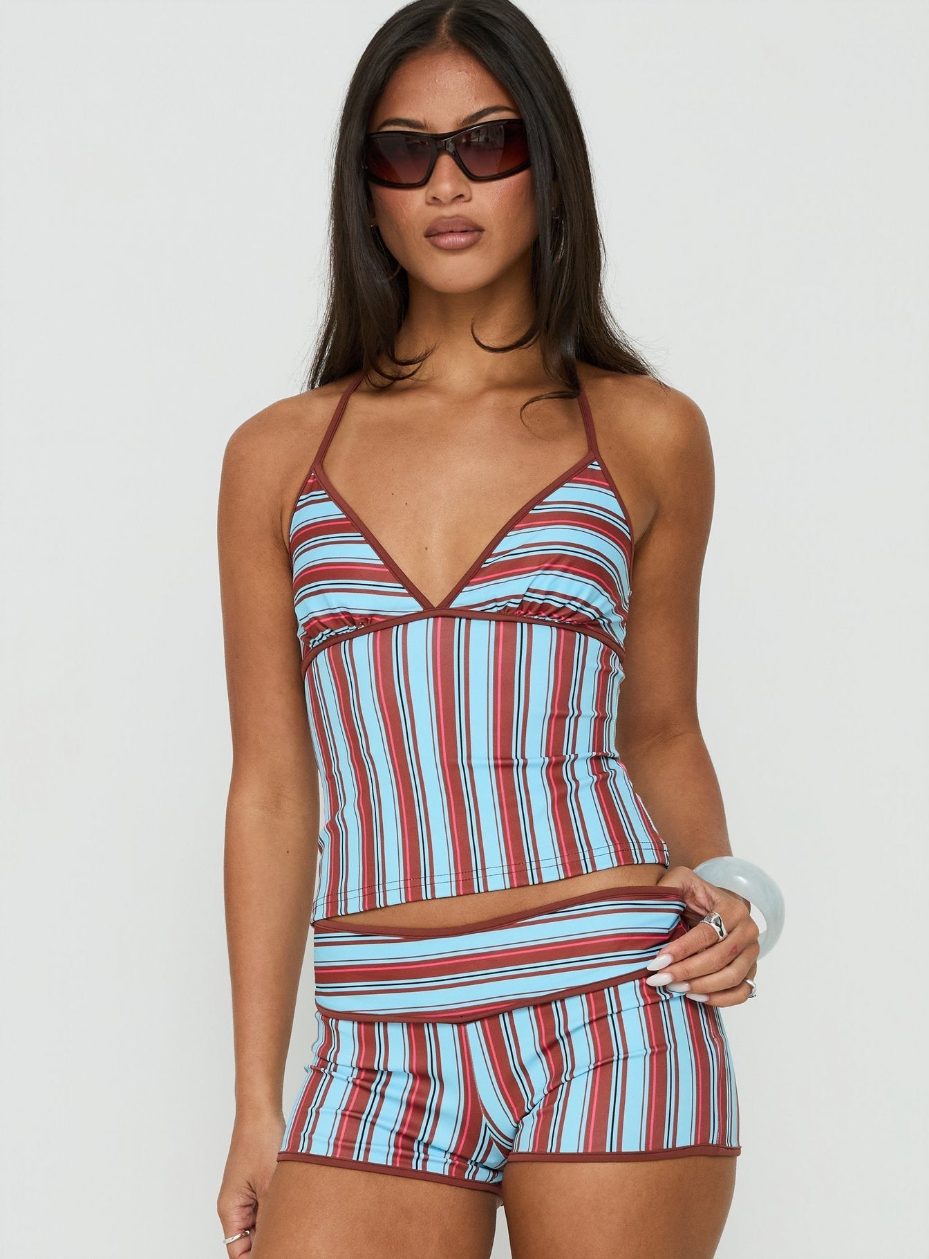Makira Halter Top Brown / Blue Stripe