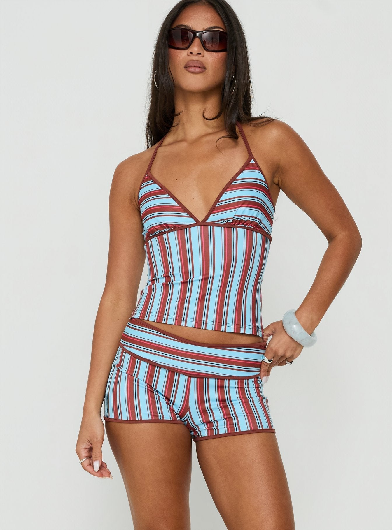 Makira Shorts Brown / Blue Stripe