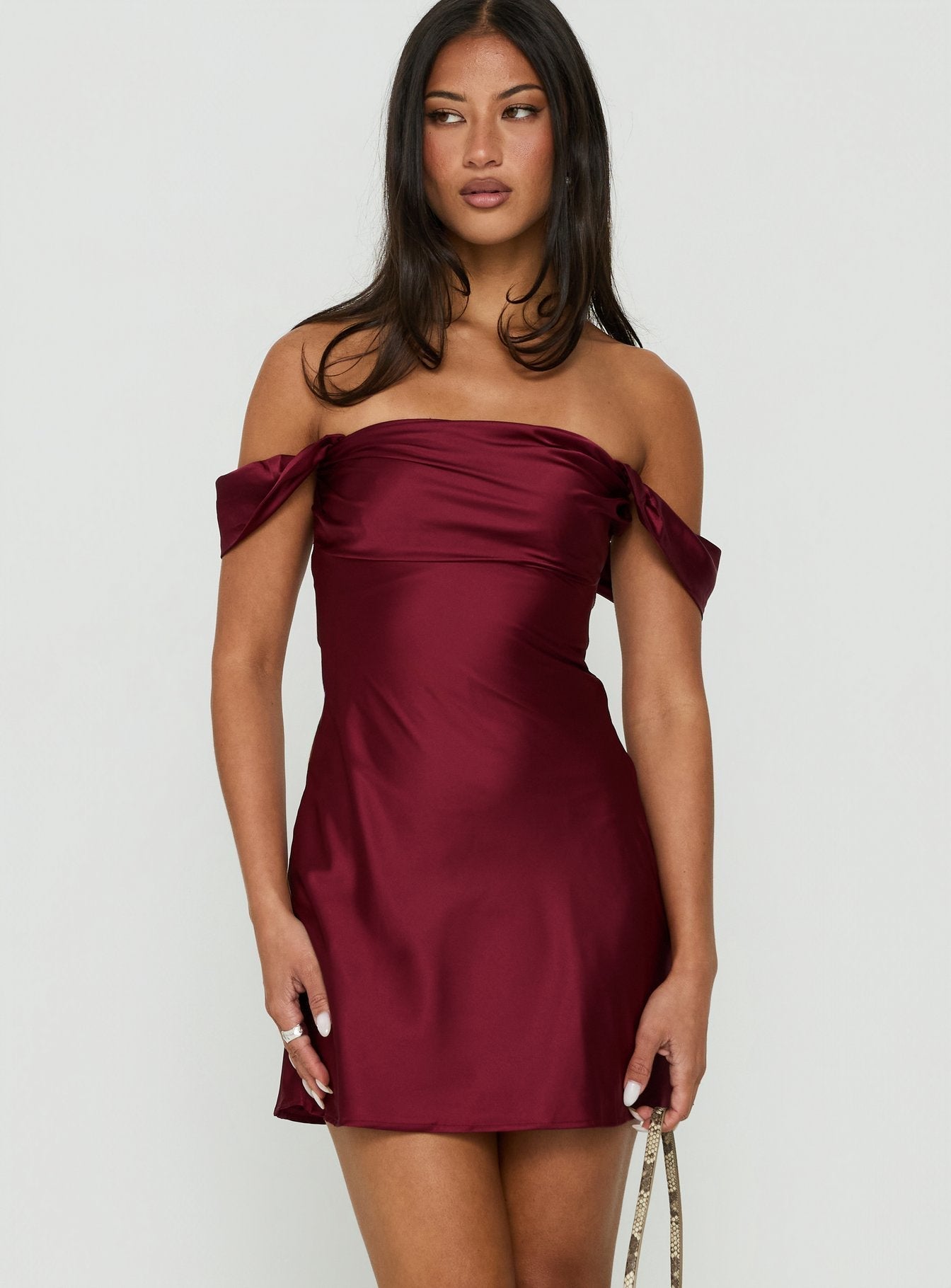 Zabbarra Off The Shoulder Mini Dress Burgundy