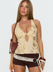 Eurydice Sequin Cross Back Detail Top Gold