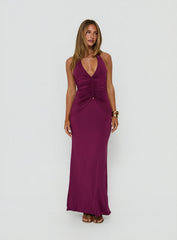 Erene Ruched Halter Maxi Dress Berry