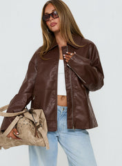 Napoleon Faux Leather Jacket Dark Brown