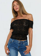 Korrine Off Shoulder Short Sleeve Lace Top Black