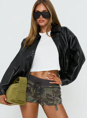 Panoramic Faux Leather Cropped Jacket Black