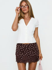 Your Dreams Lace Mini Skirt Brown Polka Dot