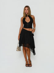 Aylah Lace Keyhole Tie Neck Top Black