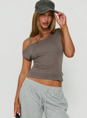 Klaretta Off Shoulder Draped Layered Top Grey