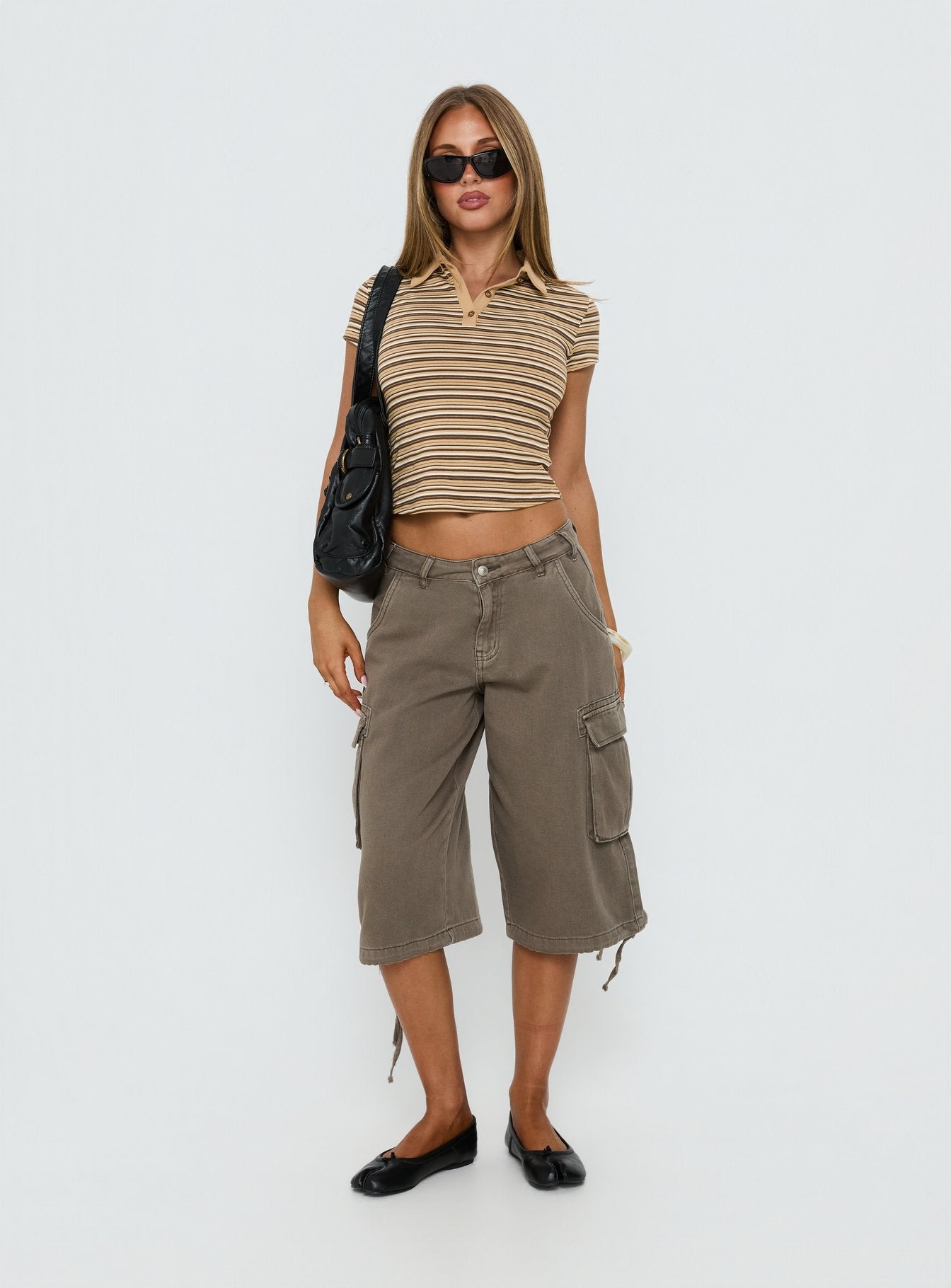 Sylvanna Collared Top Beige Stripe