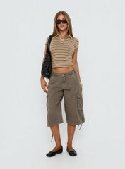 Sylvanna Collared Top Beige Stripe
