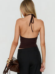Zuree Layered Cowl Neck Top Brown