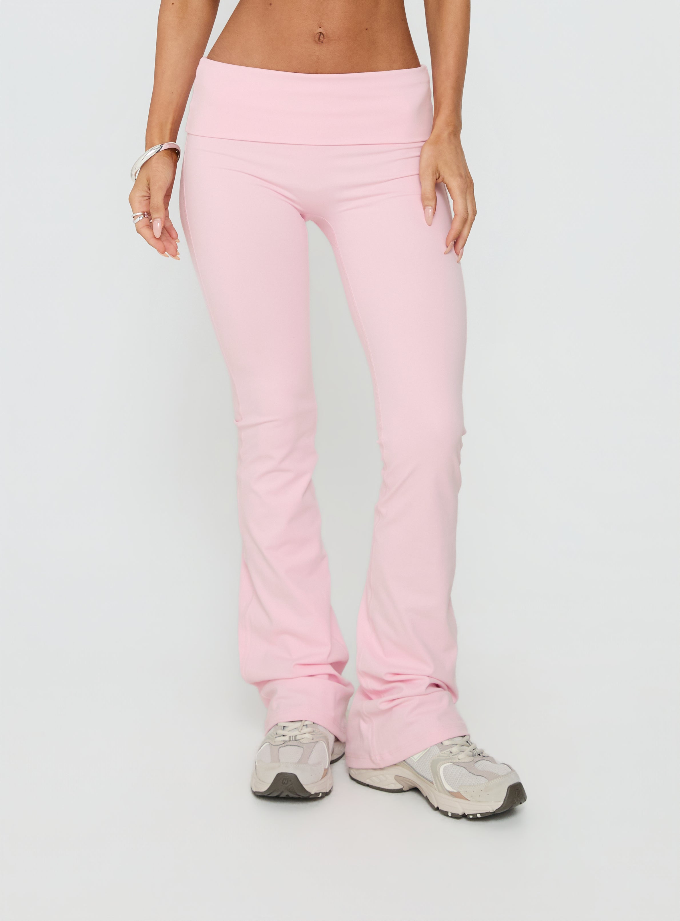 Pace Setter Active Foldover Waist Flared Leggings Pink