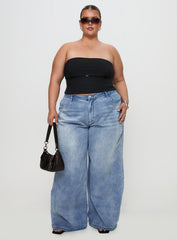 Flounce Strapless Top Black Curve