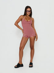 Watch Me Leave Halter Playsuit Red / White Stripe