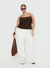Cherise Bead Detail Top Brown Pinstripe Curve