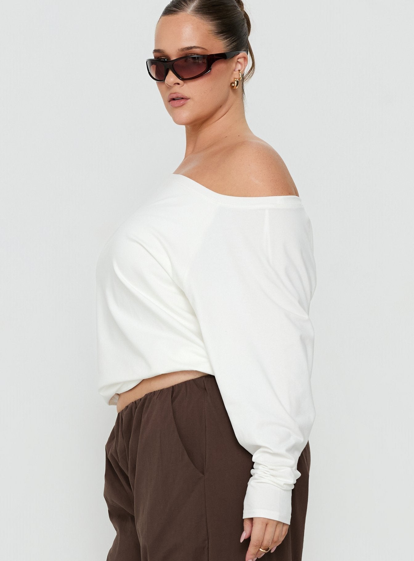 Icon Baby Off Shoulder Long Sleeve Top White Curve
