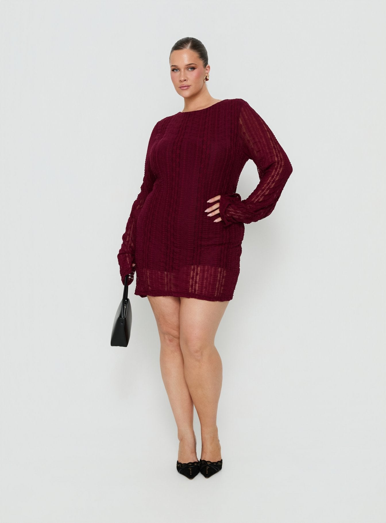 Delandra Long Sleeve Textured Playsuit Red Curve