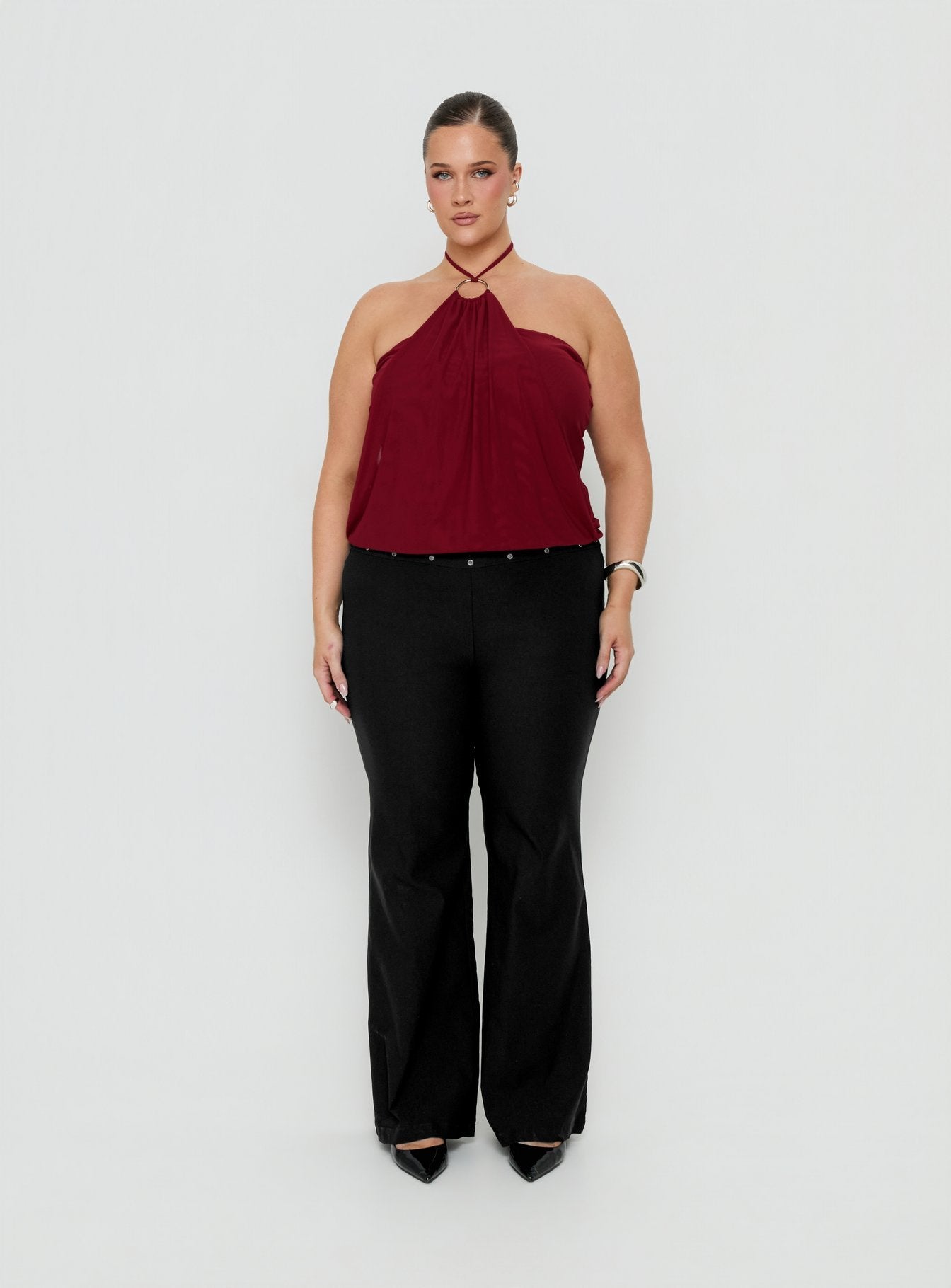 Yevina Eyelet Flare Pant Black Curve