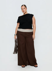 Past Life Fold Over Waistband Pant Brown / Stripe Curve