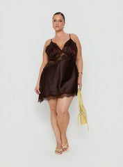 Raines Asymmetrical Lace Mini Dress Brown Curve
