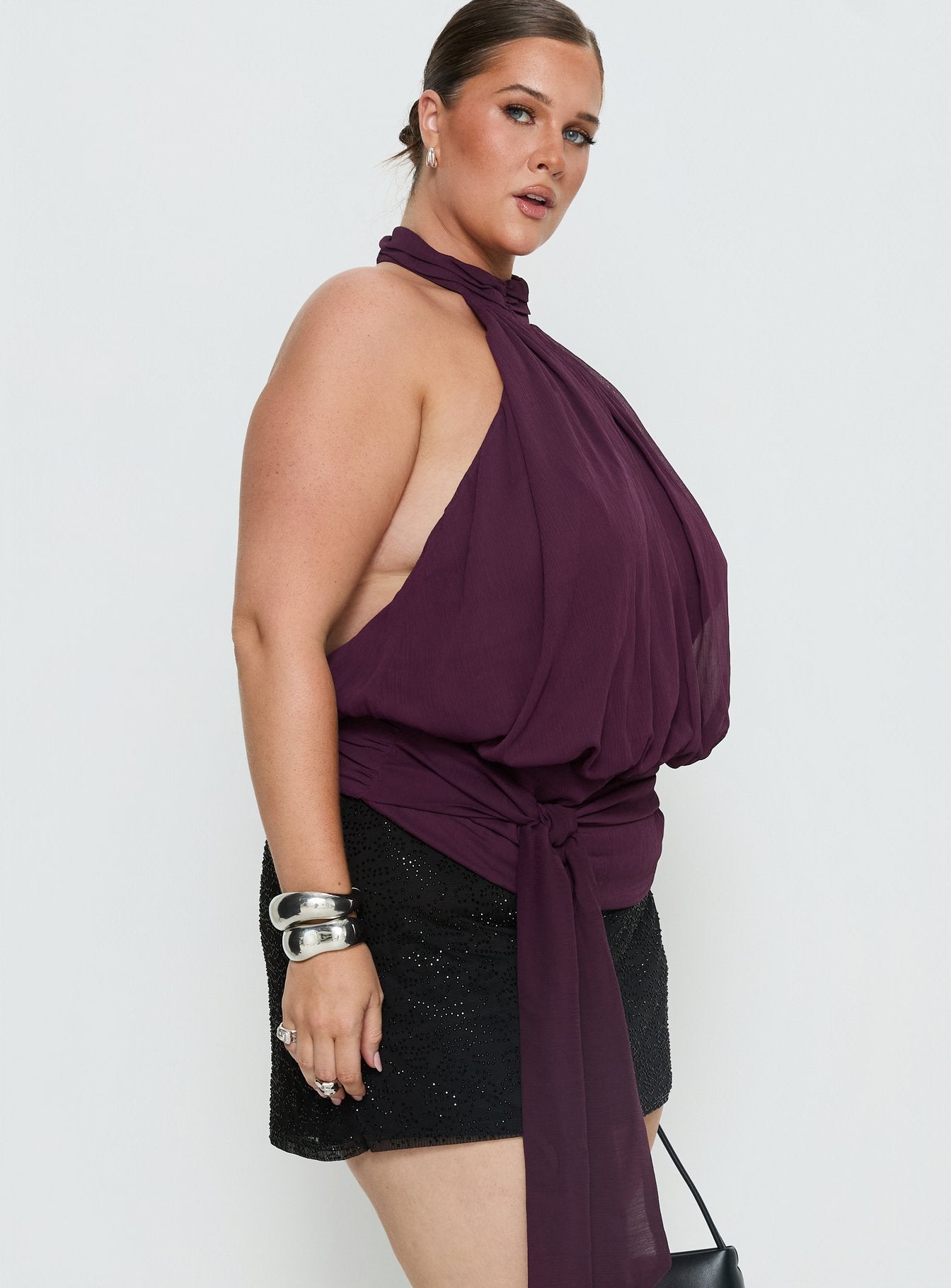 Faythe High Neck Tie Top Berry Curve