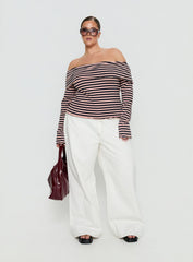 Janicia Off Shoulder Top Pink Stripe Curve