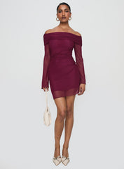 Consideration Long Sleeve Mini Dress Burgundy