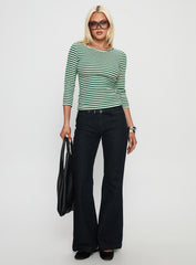 Missouri 3/4 Sleeve Textured Top Green Stripe