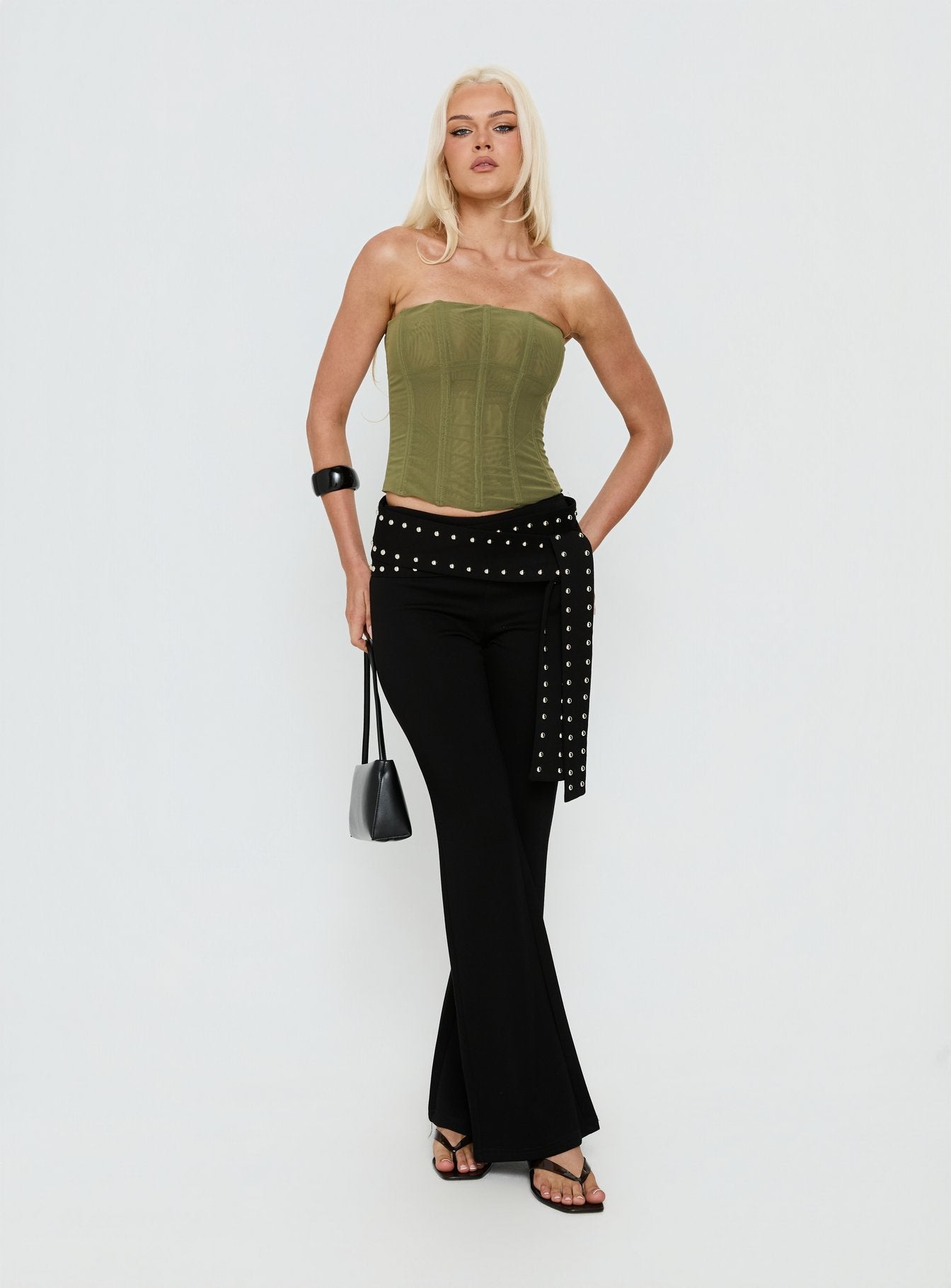 Oscuro Longline Mesh Corset Top Khaki