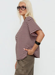 Settle Down One Shoulder Top Pink / Chocolate Stripe