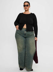 Kortez Long Sleeve Zip Through Top Black Curve