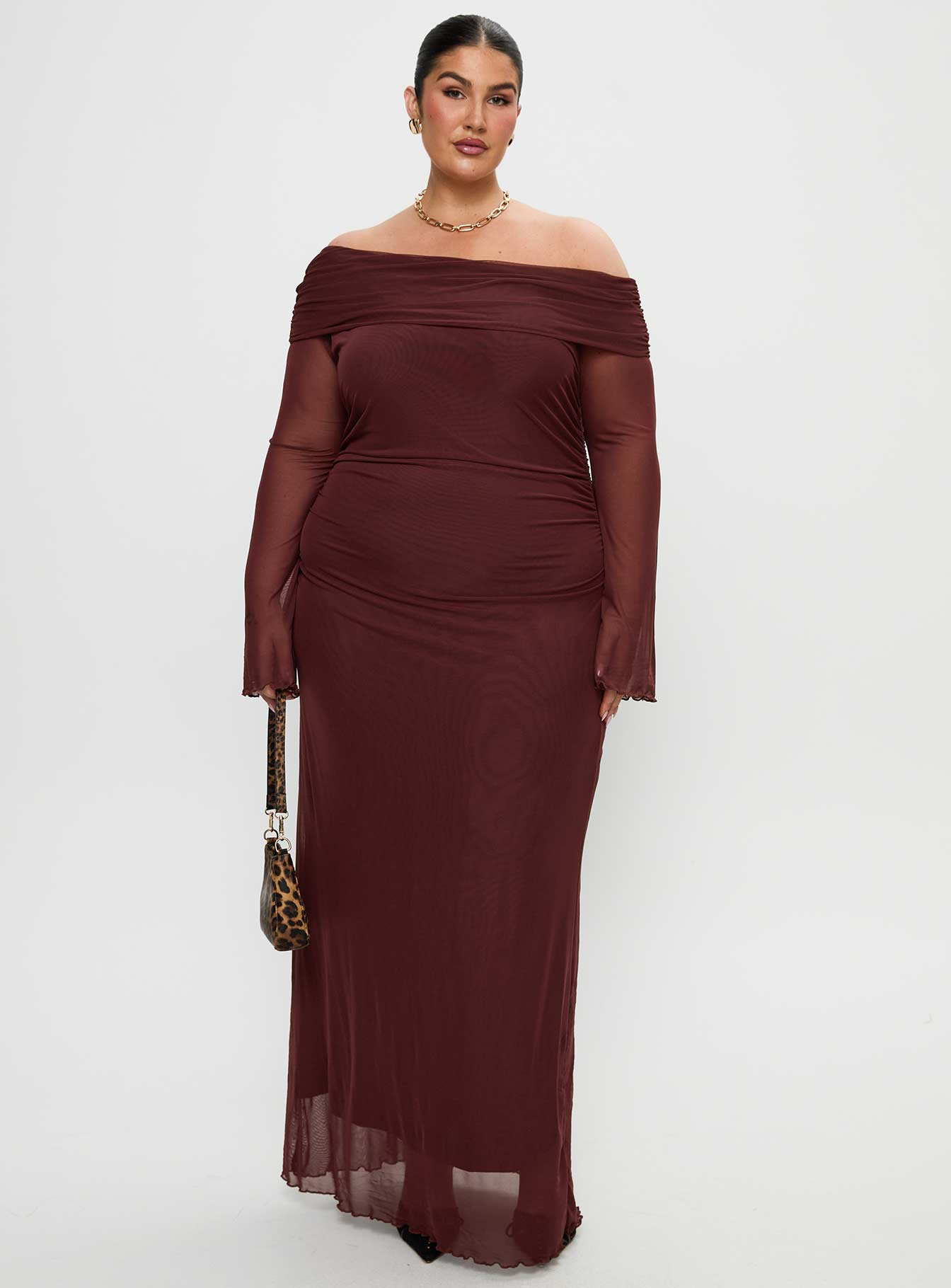 Consideration Long Sleeve Maxi Dress Chocolate Curve