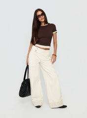 Nikoletta Foldover Jeans Cream / Polka