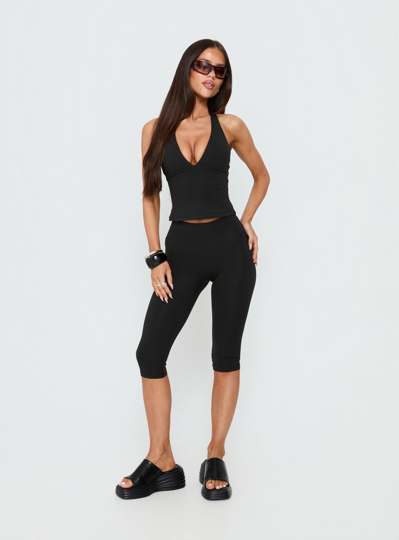 Habitual Active Longline Plunge Neck Tank Top Black