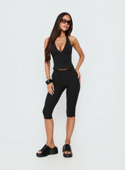 Habitual Active Longline Plunge Neck Tank Top Black