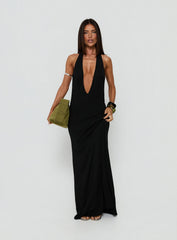 Think About Me Plunge Neck Racerback Maxi Dress Black
