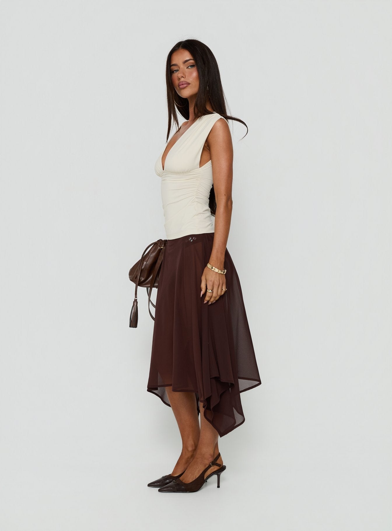 Asali Asymmetrical Midi Skirt Chocolate