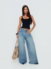 Naylor Mid Rise Wide Leg Jeans Light Wash Denim Light Blue Wash Petite