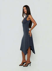Louisia V Neck Hanky Hem Midi Dress Charcoal