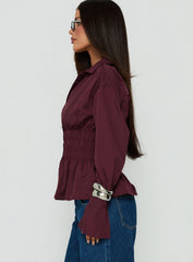 As You Are Shirred Button Up Top Cherry