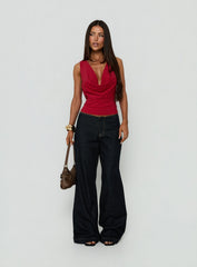 Brinly Jersey Cowl Neck Slouchy Top Red